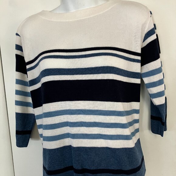 Cream with Blue Stripes Sweater Top Large EUC - Picture 2 of 5